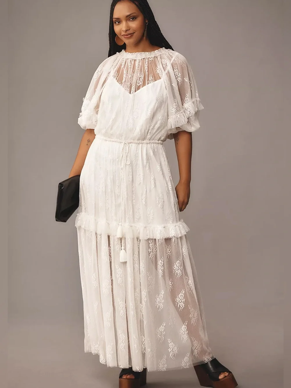 NWT Anthropologie Let Me Be Lace Ruffle Tiered Maxi Dress White XL - Picture 5 of 8
